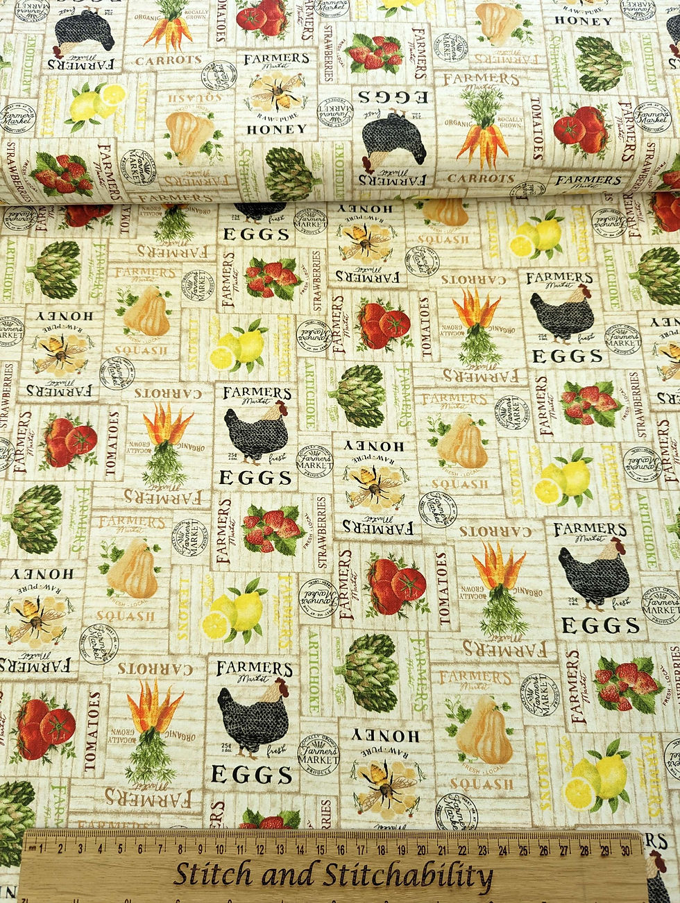 Thumbnail: Locally Grown by 3 Wishes, 100% Cotton Fabric, Market Signs
