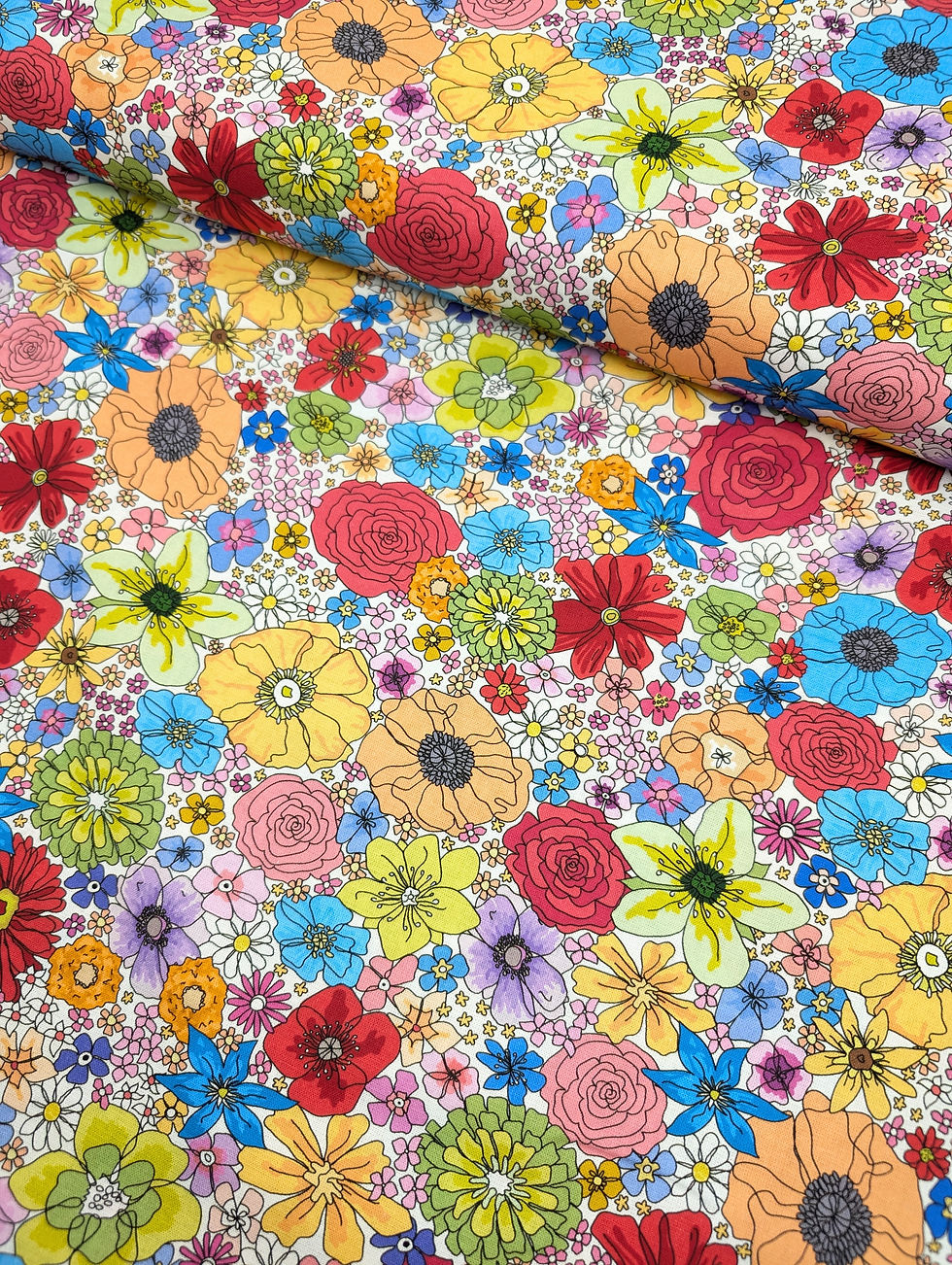 Thumbnail: The Rainbow Garden 100% Cotton Fabric -Multi White