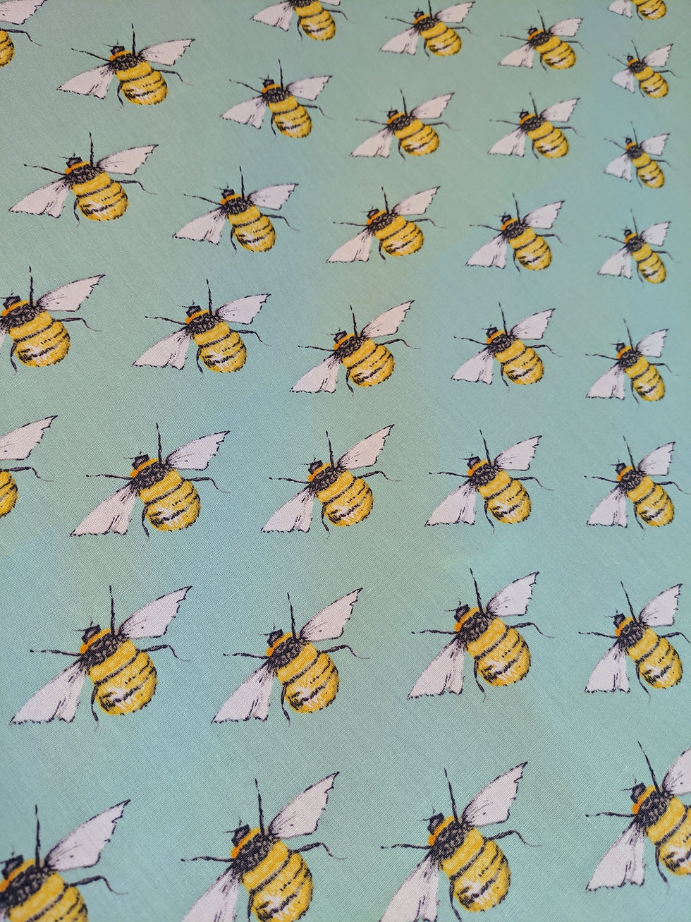 Thumbnail: Rose and Hubble Bees on Pale Green Poplin