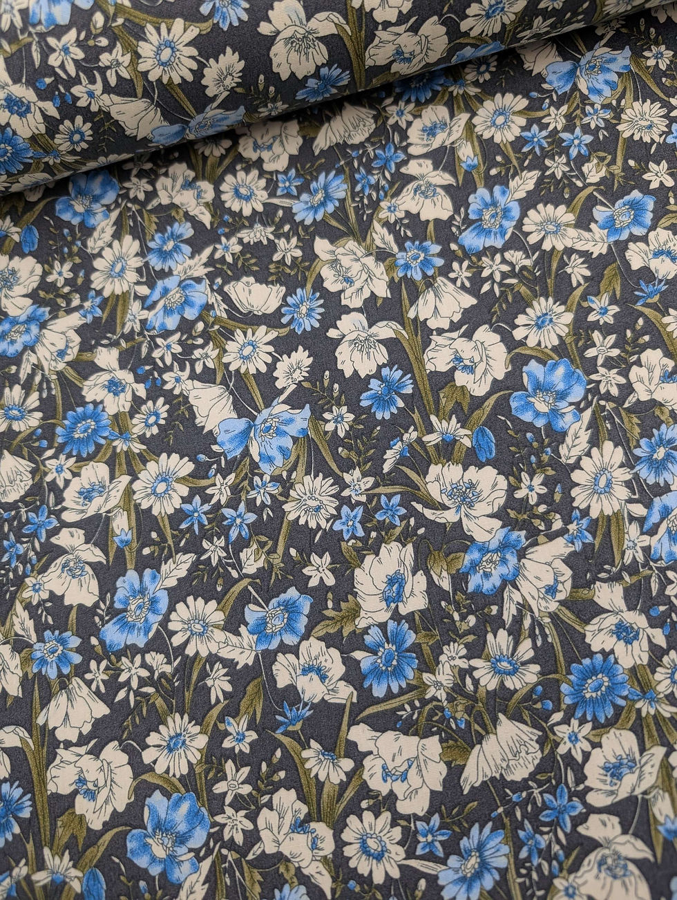 Thumbnail: Floral on Grey 100% Cotton Poplin Fabric