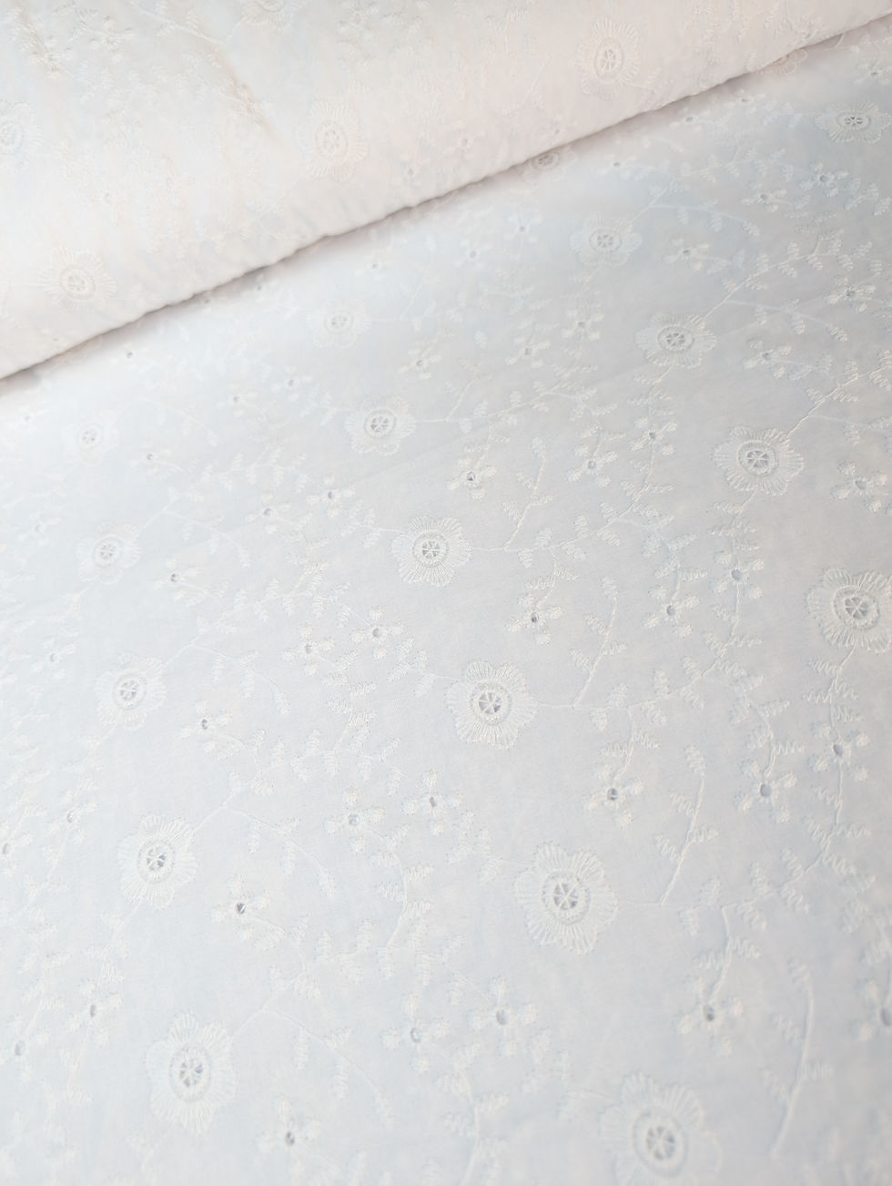 Thumbnail: White Scalloped Edge Embroidered 100% Cotton Voile Fabric