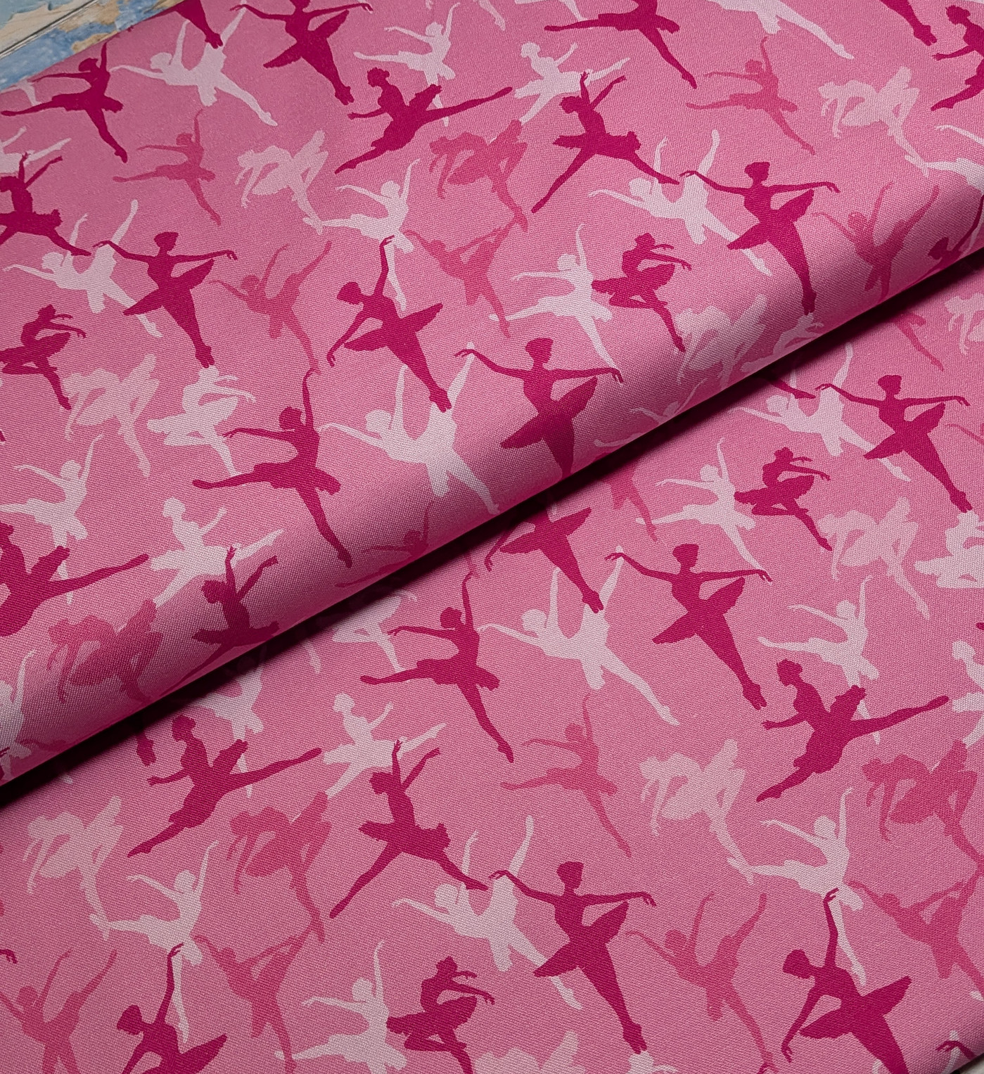 At The Ballet 100% Cotton Fabric with whimsical ballet-themed illustrations.