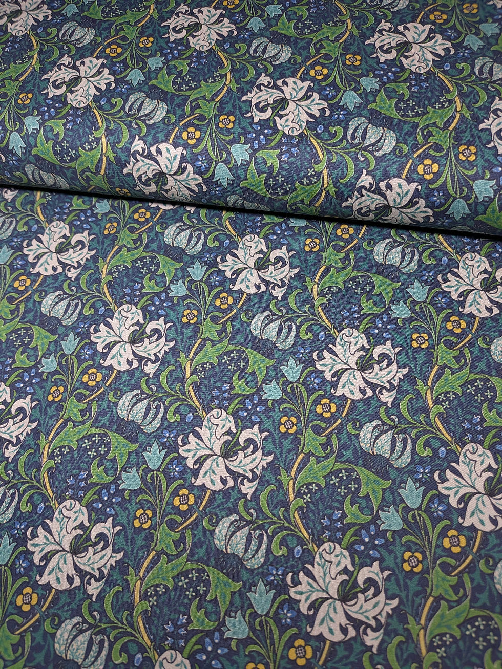Thumbnail: William Morris, Golden Lily Marine 100% Cotton