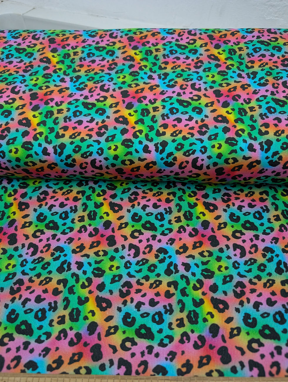 Thumbnail: Rainbow Leopard Print 100% Cotton Needlecord Fabric