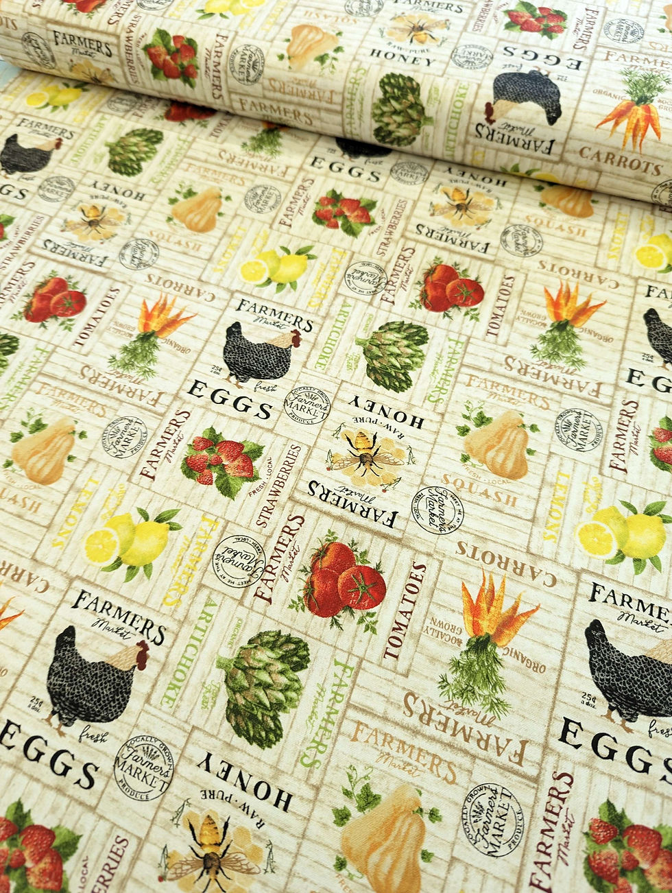 Thumbnail: Locally Grown by 3 Wishes, 100% Cotton Fabric, Market Signs