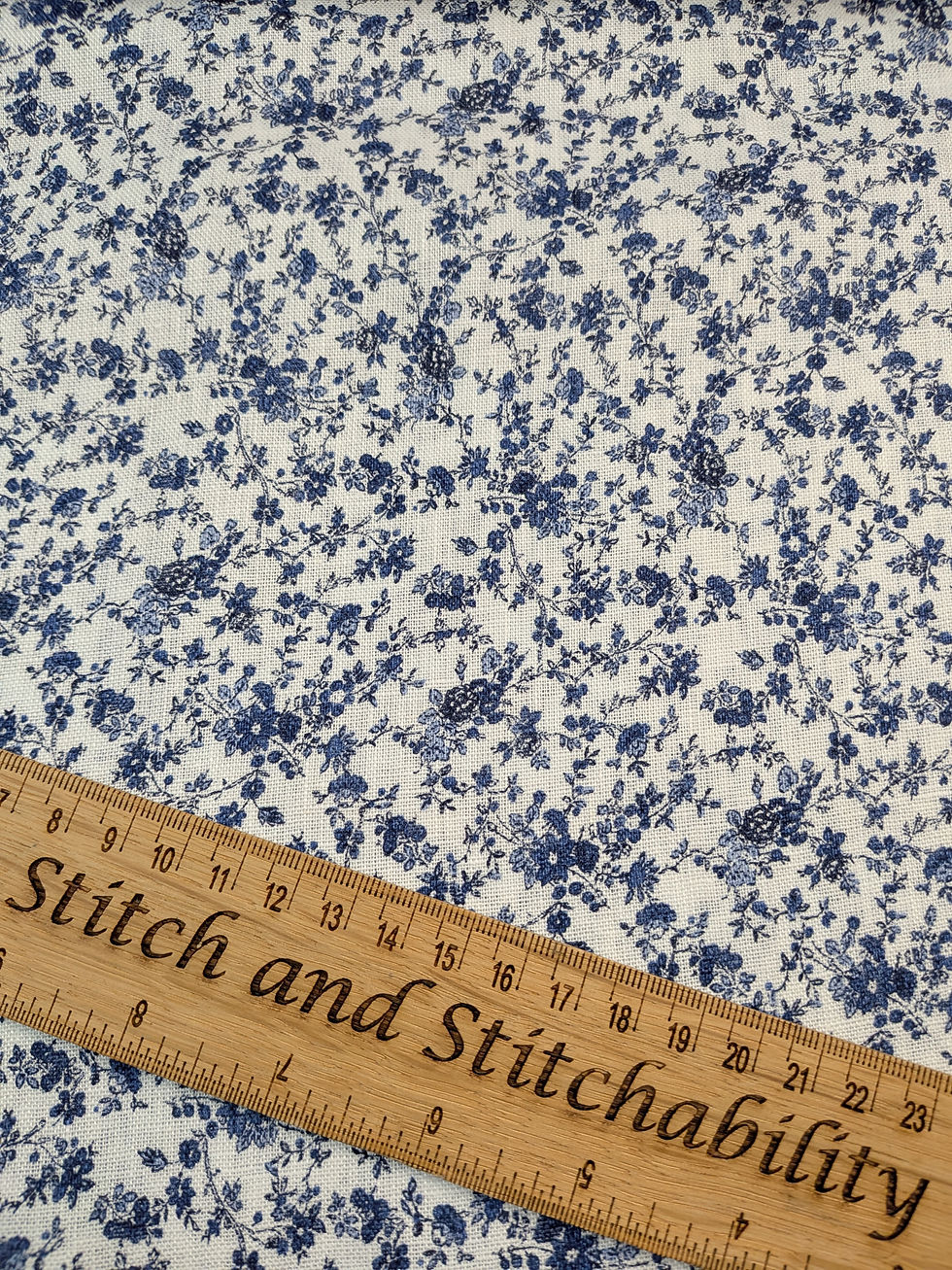 Thumbnail: Blue Floral 100% Linen Fabric by the Half Metre or Metre (JN99)