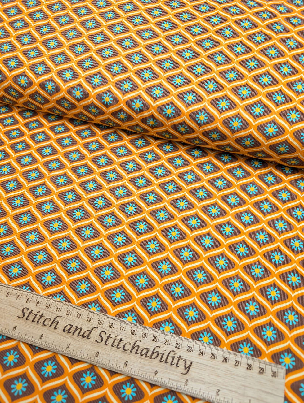 Thumbnail: Retro Flower 100% Cotton Needlecord Fabric