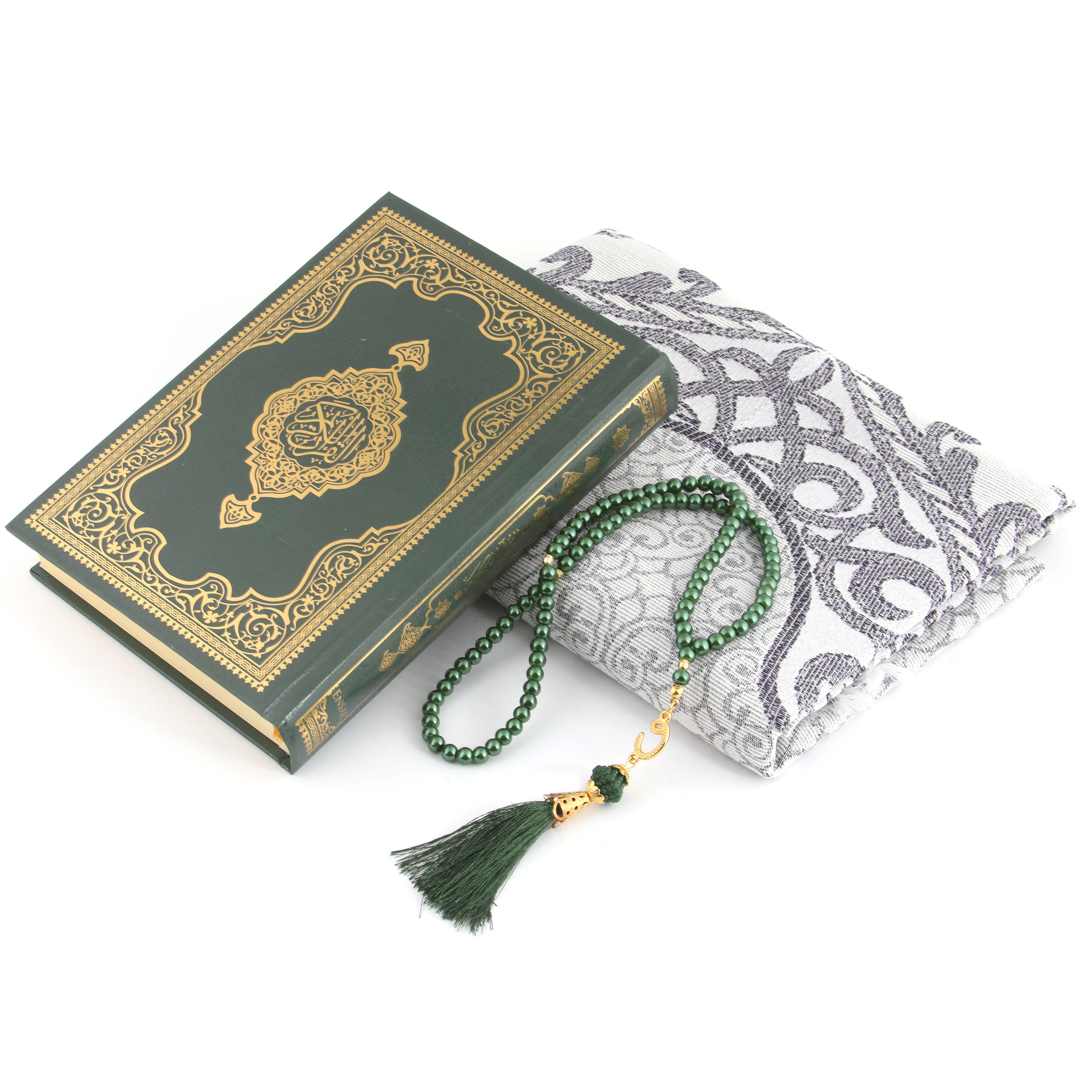 Quran Prayer Rug and Prayer Beads Set as a Gift