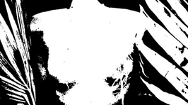 A bold black-and-white abstract artwork featuring dynamic brushstrokes. The image has a strong contrast between the white background and black strokes, creating a striking visual effect. The irregular shapes suggest movement and depth, enhancing the expressive composition.