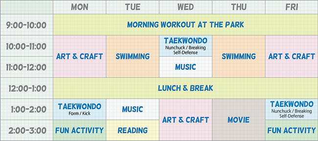 Tiger J TKD Summer Camp Schedule
