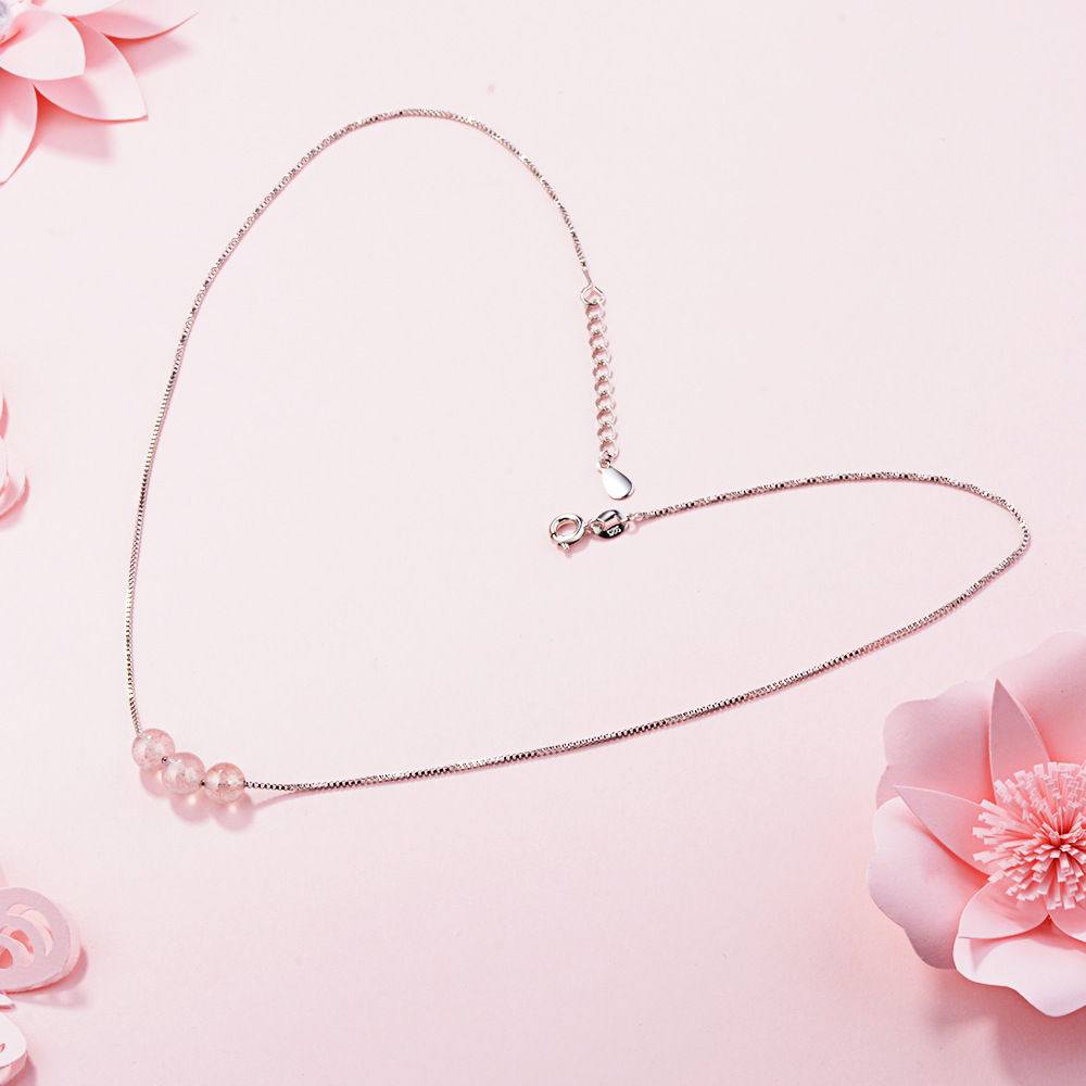 Strawberry Stone Pendant Necklace, Short Choker Style