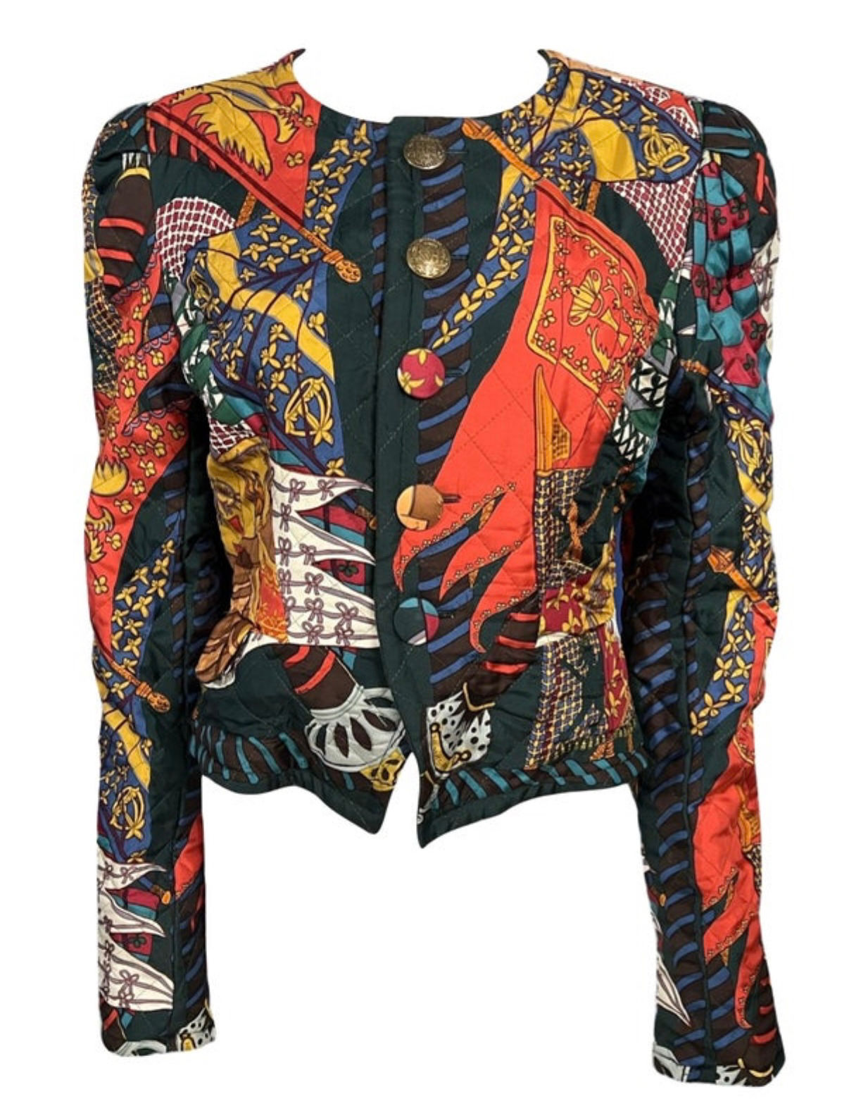 1990's Hermes Vintage Quilted Reversible Scarf Print Jacket