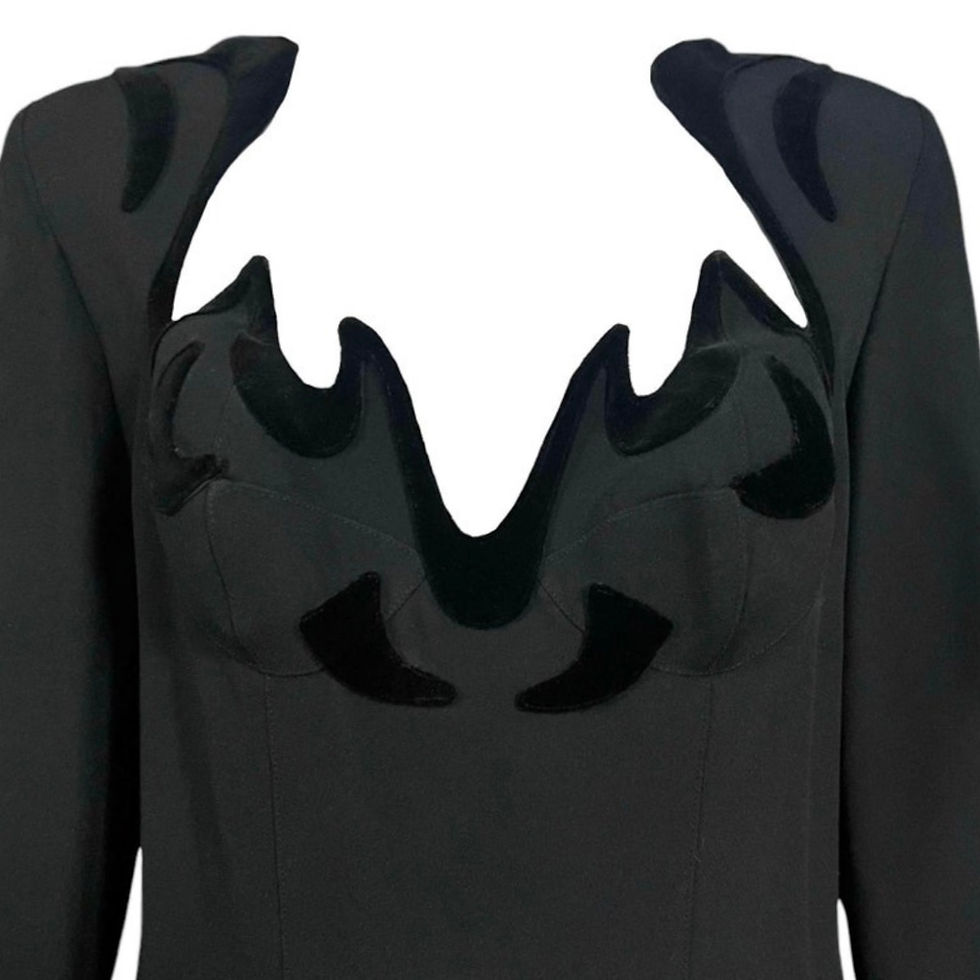 Thumbnail: 1990’s Thierry Mugler Dramatic Black Velvet Trim Dress