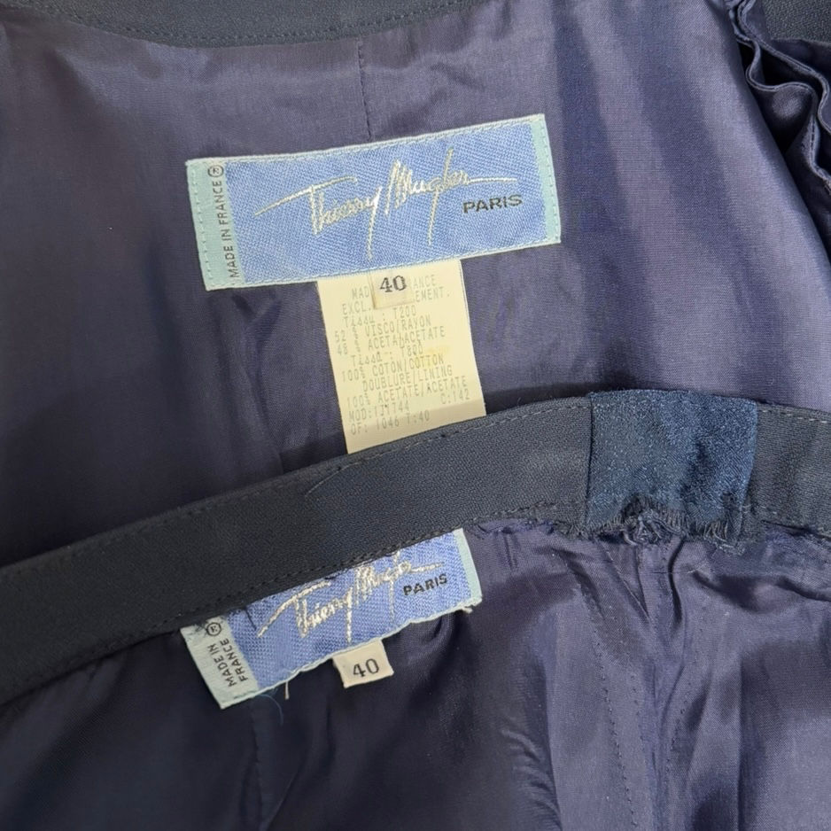Thumbnail: Thierry Mugler Navy Blue Velvet Starburst Skirt Suit