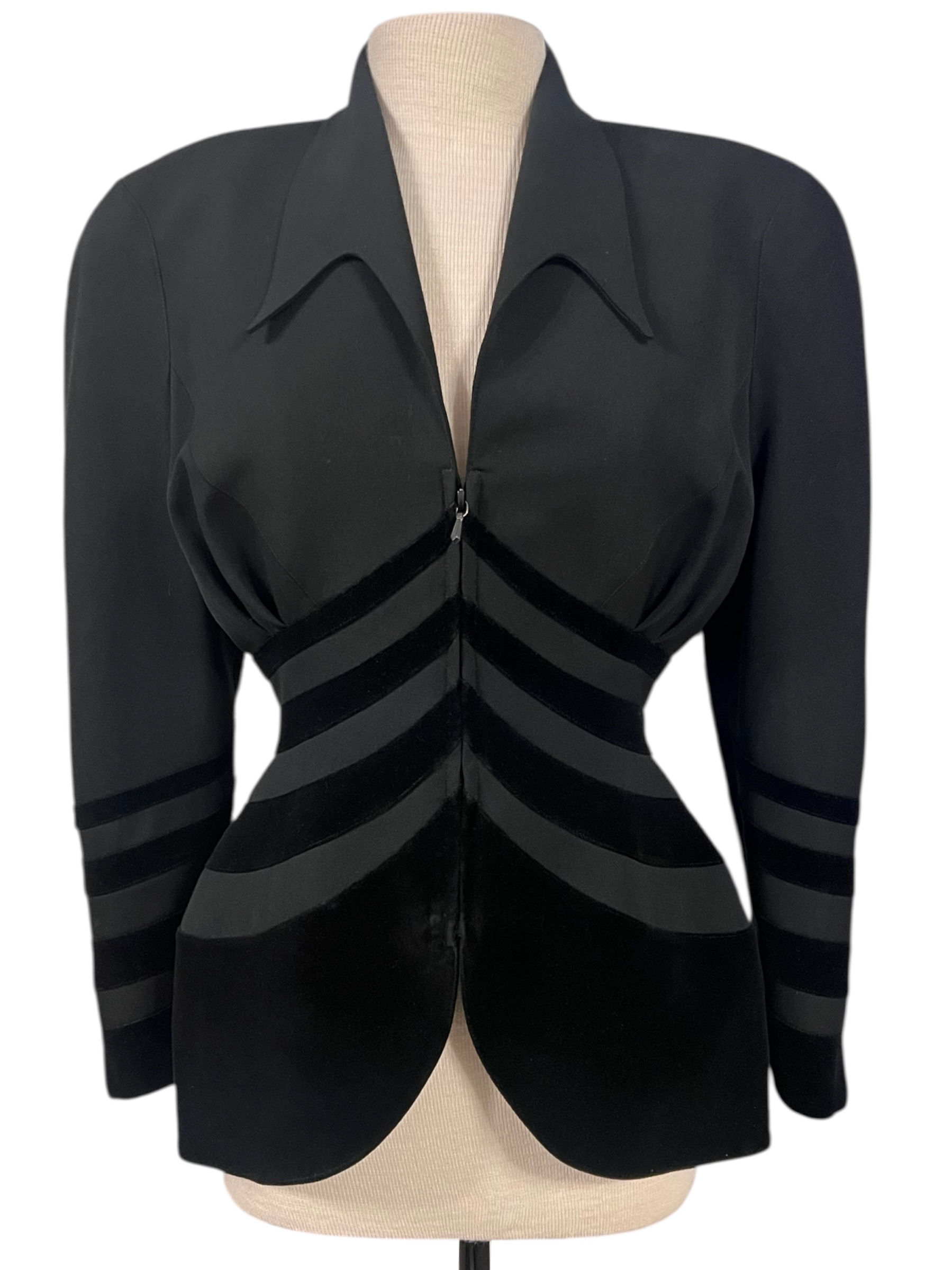 F/W 1993 Thierry Mugler Black Velvet Trim Sculpted Jacket