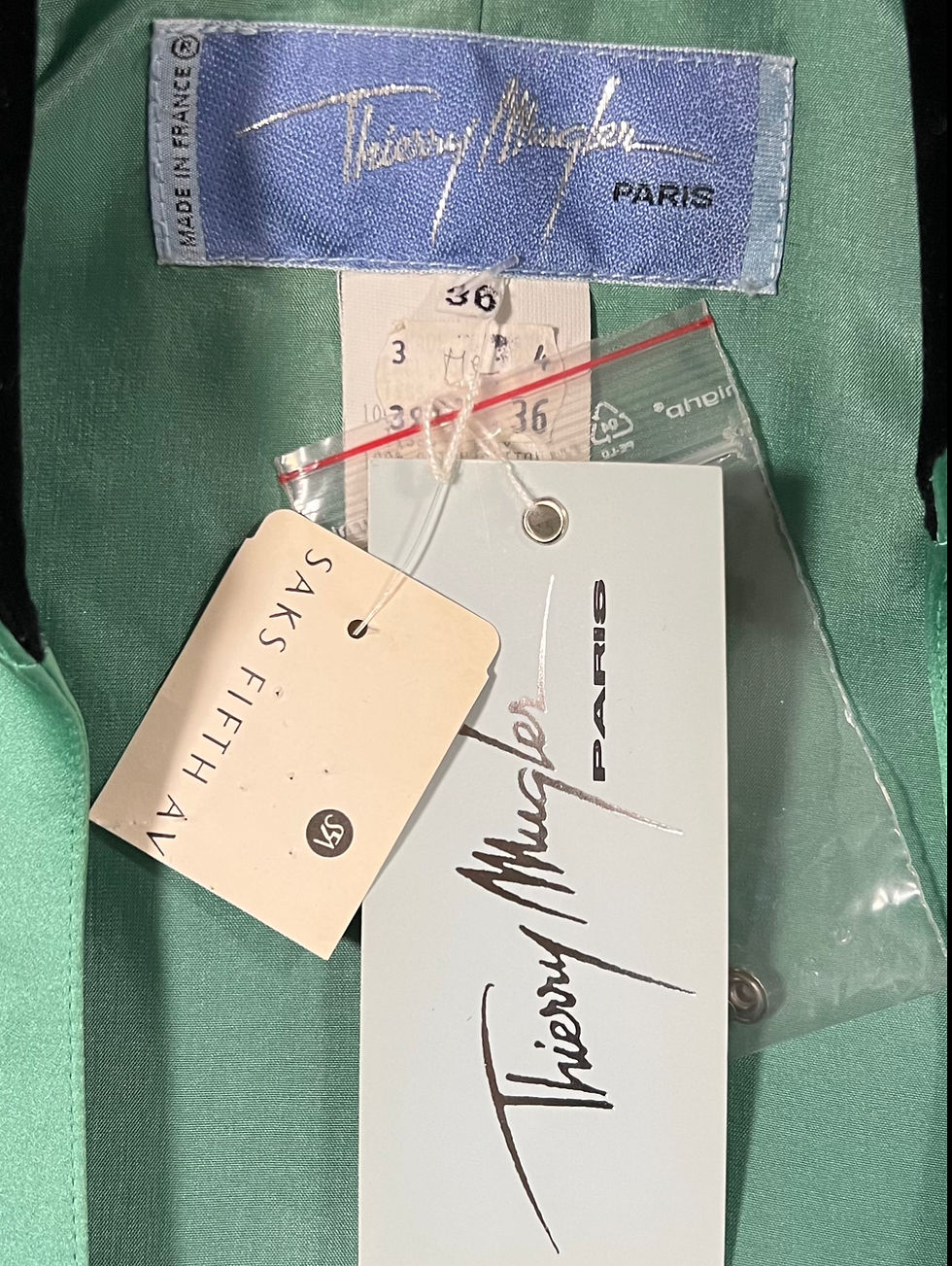 Thumbnail: F/W 1996 Thierry Mugler Green Silk Structural Runway Suit With Tags