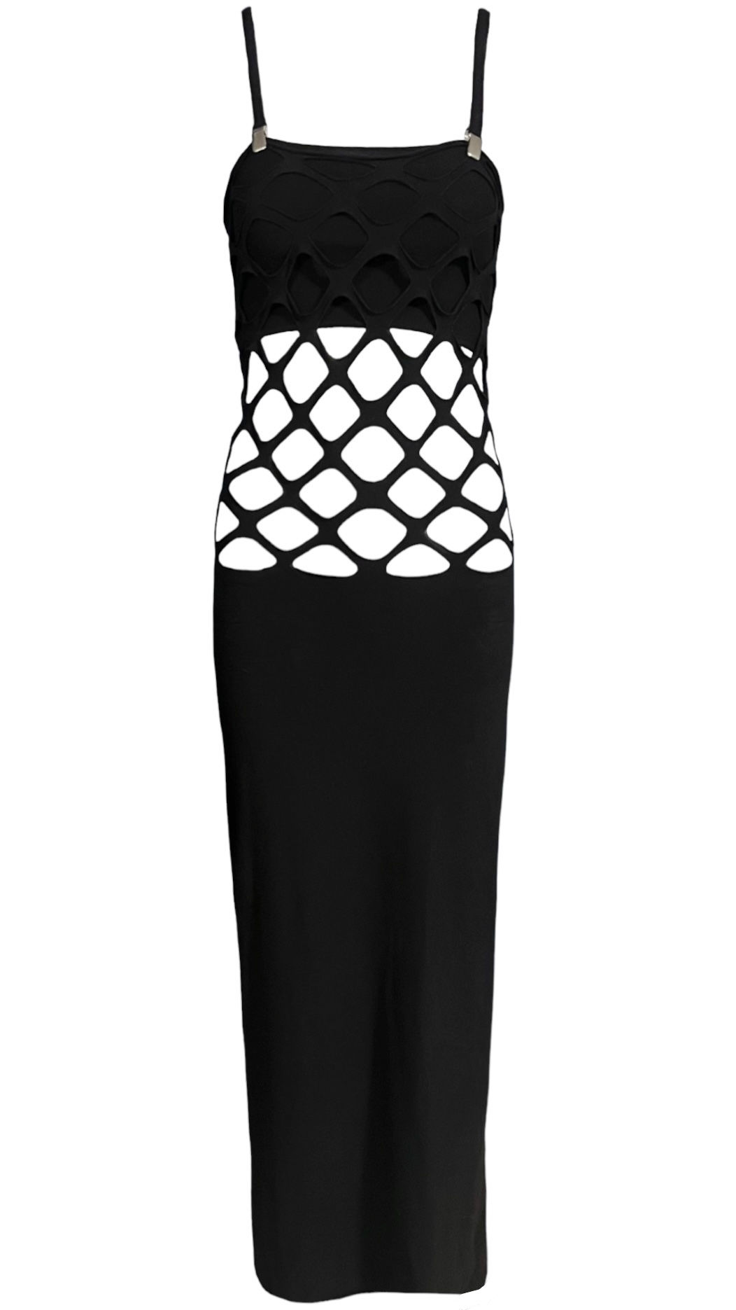 S/S 2001 Jean Paul Gaultier Soleil Black Cutout Fishnet Gown