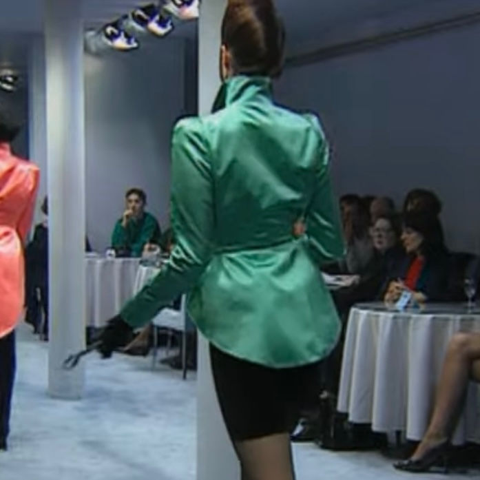 Thumbnail: F/W 1996 Thierry Mugler Green Silk Structural Runway Suit With Tags