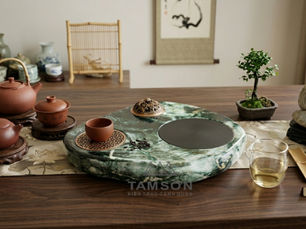 HƯỚNG DẪN DECOR BÀN TRÀ PHÒNG KHÁCH VỚI BẾP ĐÁ PHA TRÀ HỒNG NGOẠI NGỌC XANH TỰ NHIÊN TAM SƠN DECOR