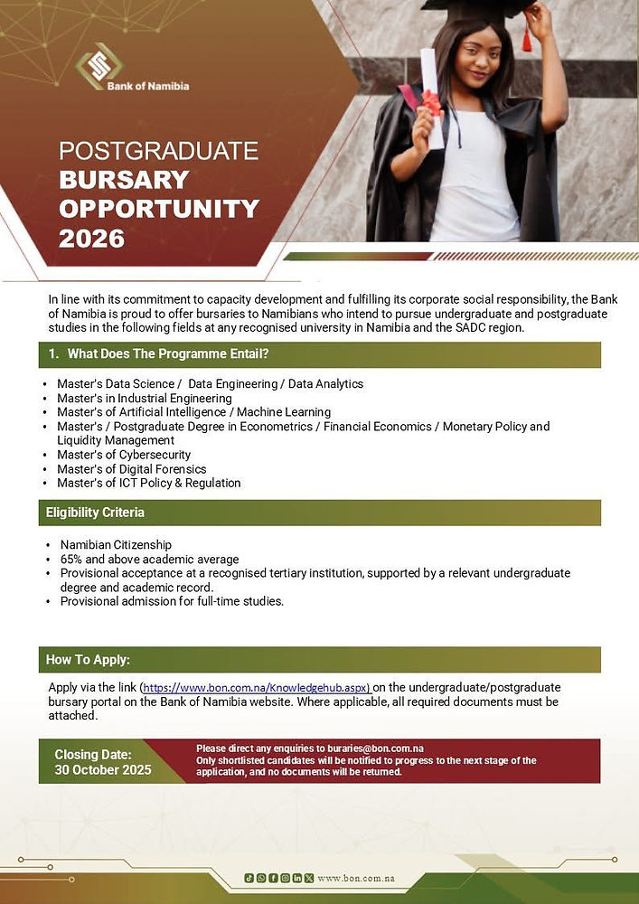 Bank of Namibia Master's Degree Bursary Scheme 2025-26