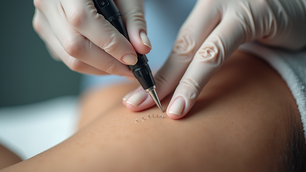 Close-up view of microneedling device on skin