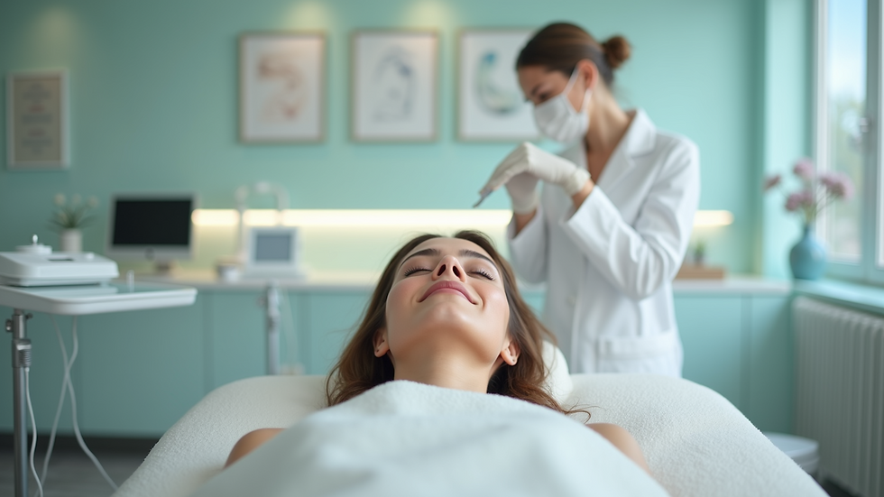 Eye-level view of a modern skincare clinic treatment room with equipment