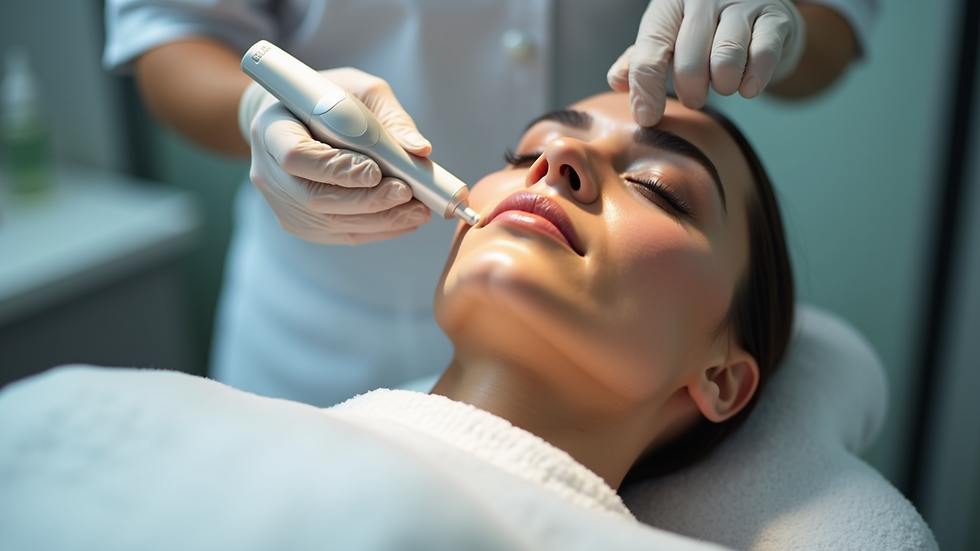 Eye-level view of skincare professional performing microdermabrasion on a client