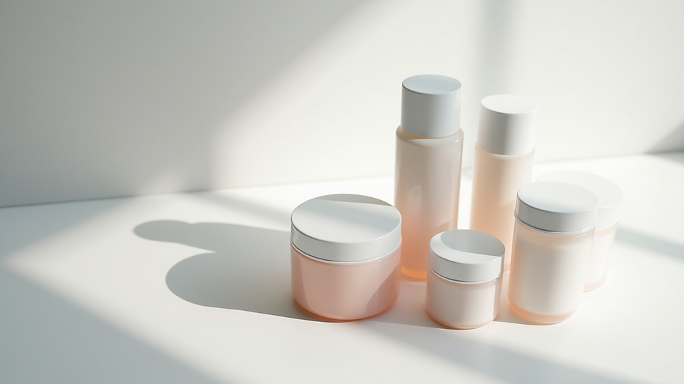 High angle view of skincare products arranged on a white surface