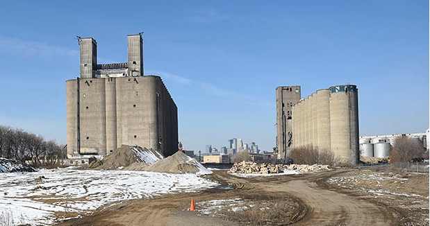 Grain elevators on the 20-acre Wall Companies property