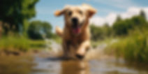 Ein Hund der glücklich durch eine Pfütze läuft.jpeg