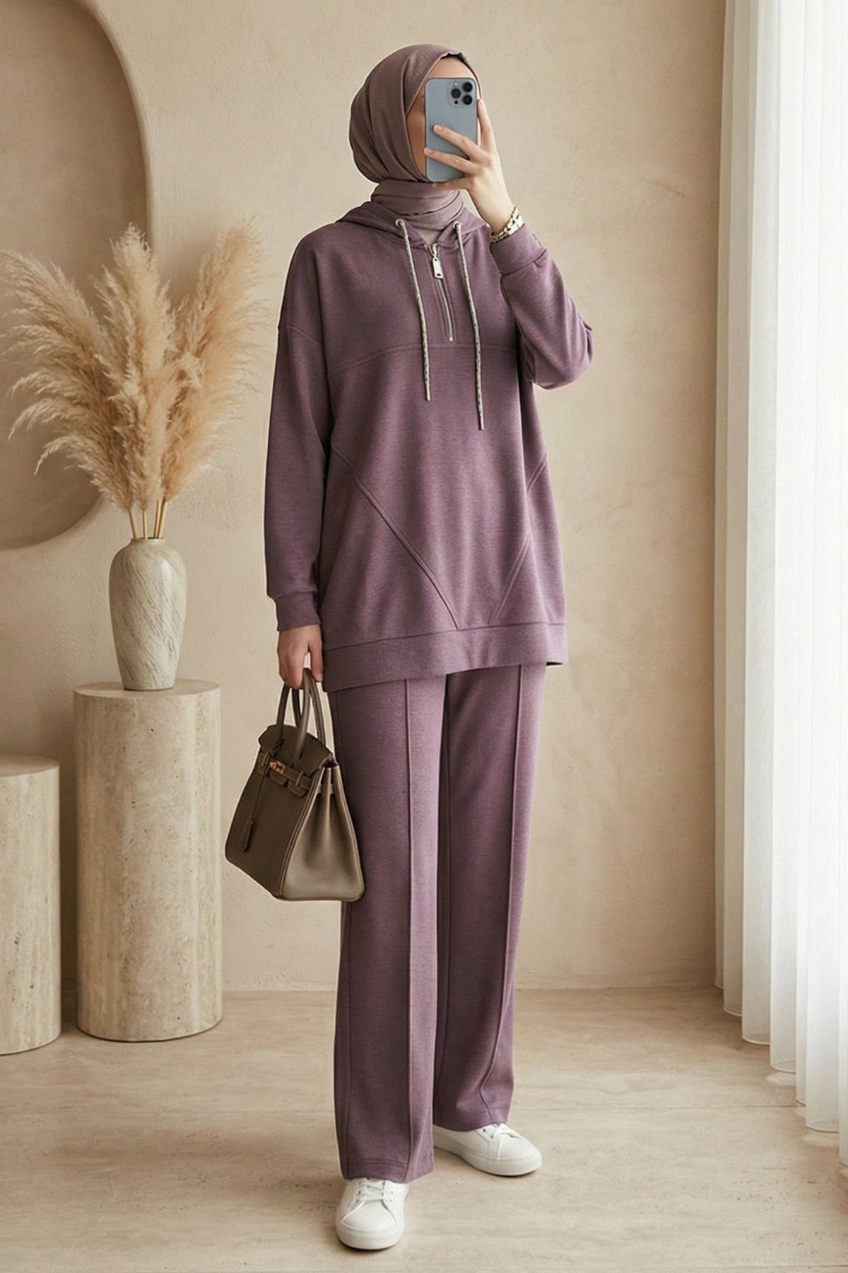 Hooded Shirt Set - Damson