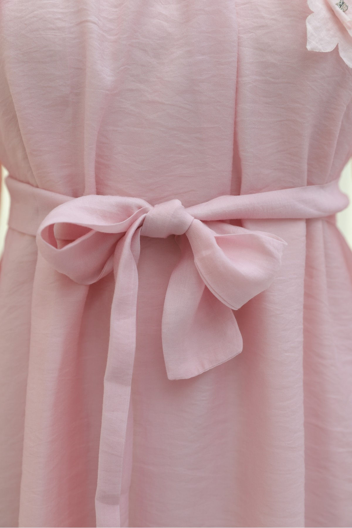 lined belted modal dress with flowers- Powder 