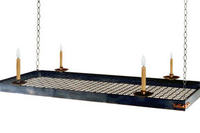 custom hanging pot rack made by Peck and Company in Houston Texas. 