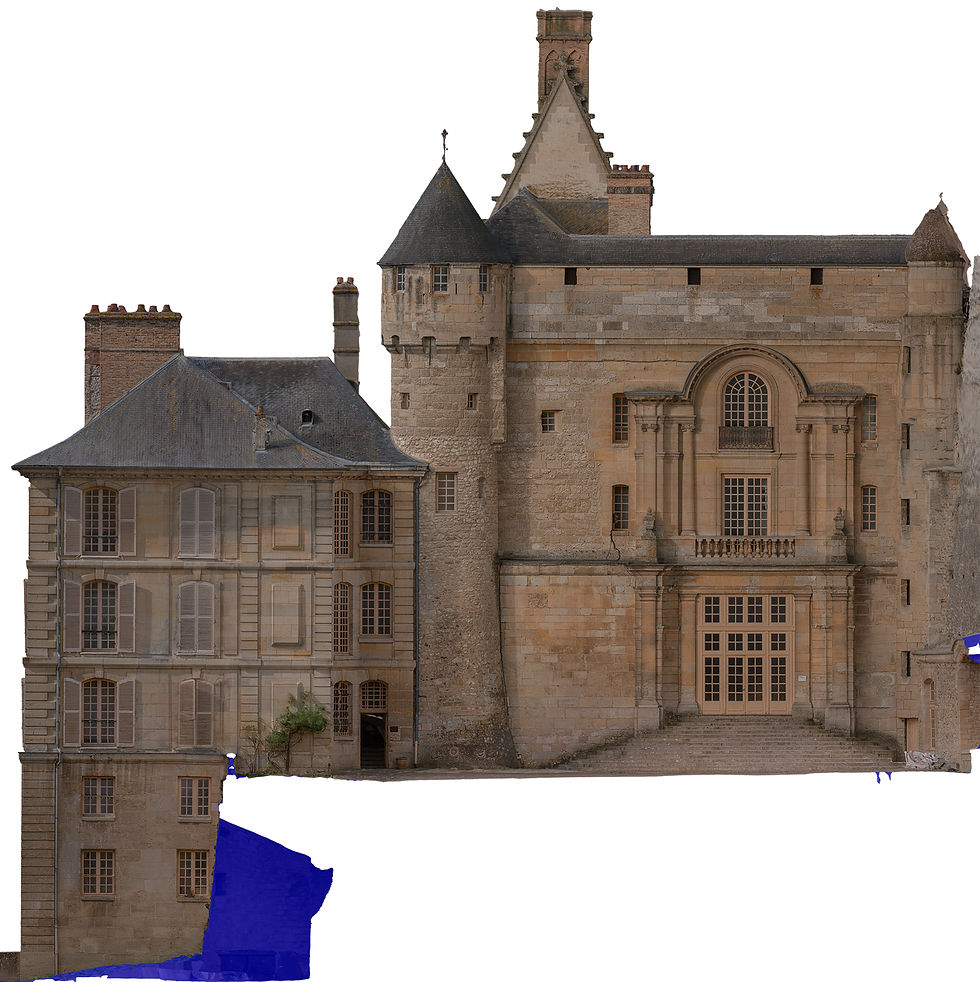 Orthophotographie haute précision de la façade principale du château de La Roche-Guyon réalisée pour la documentation du patrimoine en Île-de-France