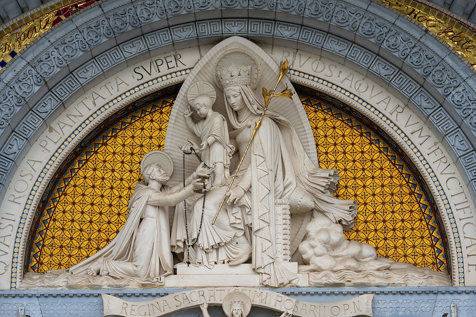 Prise de vue du fronton de la basilique du Rosaire au sanctuaire de Lourdes réalisée pour la création d’une visite virtuelle patrimoniale