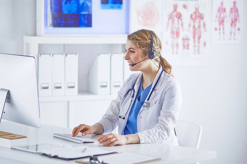 A healthcare professional answers a patient inquiry with medical call center services.