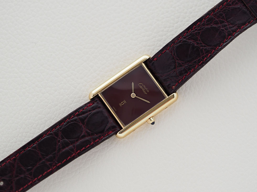 Thumbnail: Must de Cartier Tank Vermeil Quartz Burgundy Dial Serviced