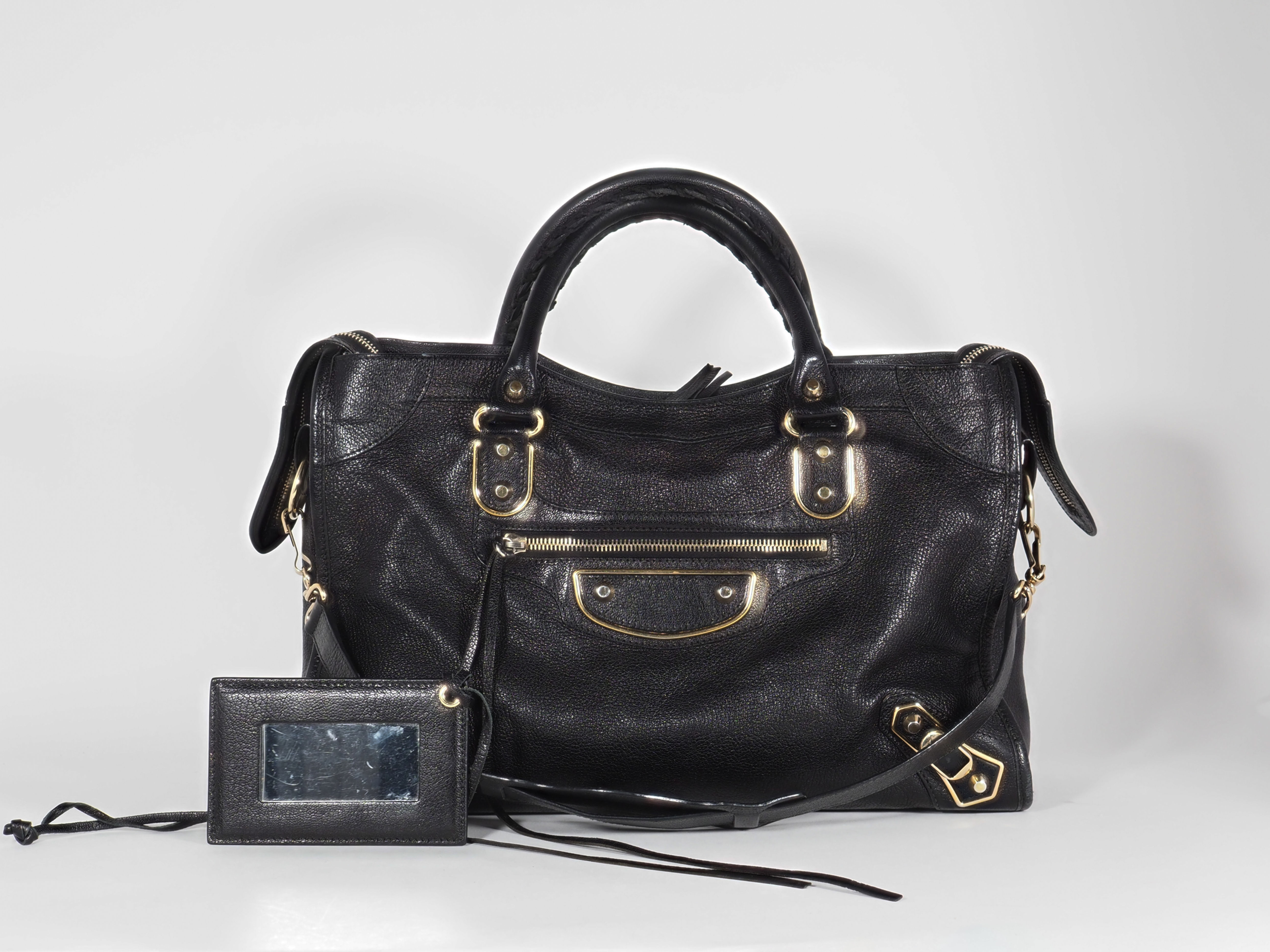 Balenciaga Classic City Black Leather Bag Gold Hardware w/ Strap & Mirror