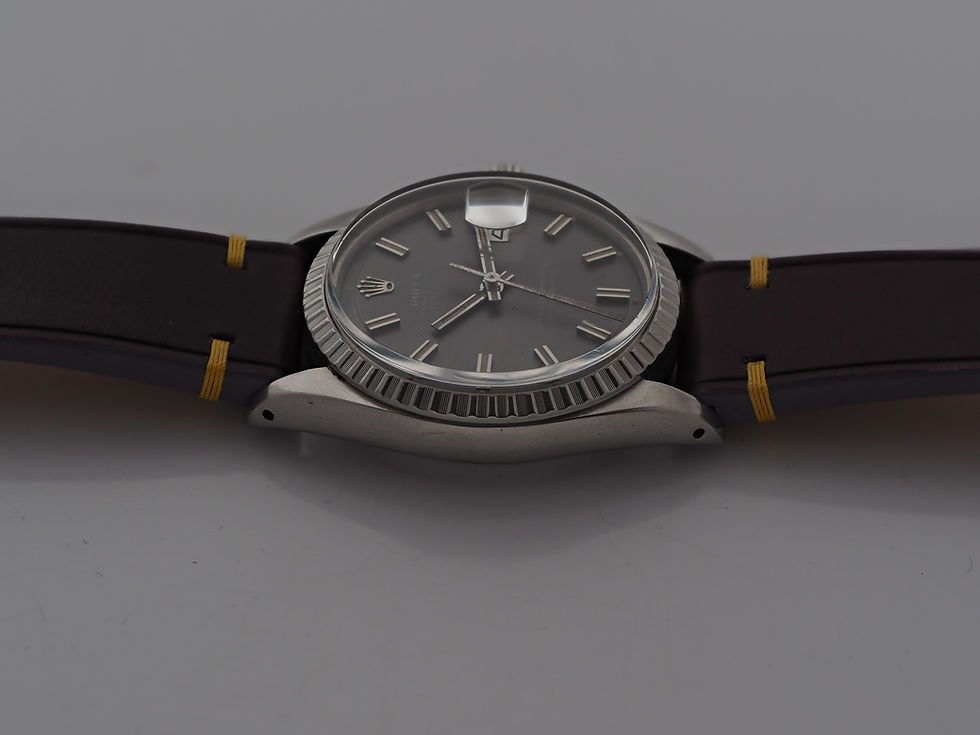 Thumbnail: Rolex Datejust 1603 Wide Boy Sigma Grey Lavender Dial 1975