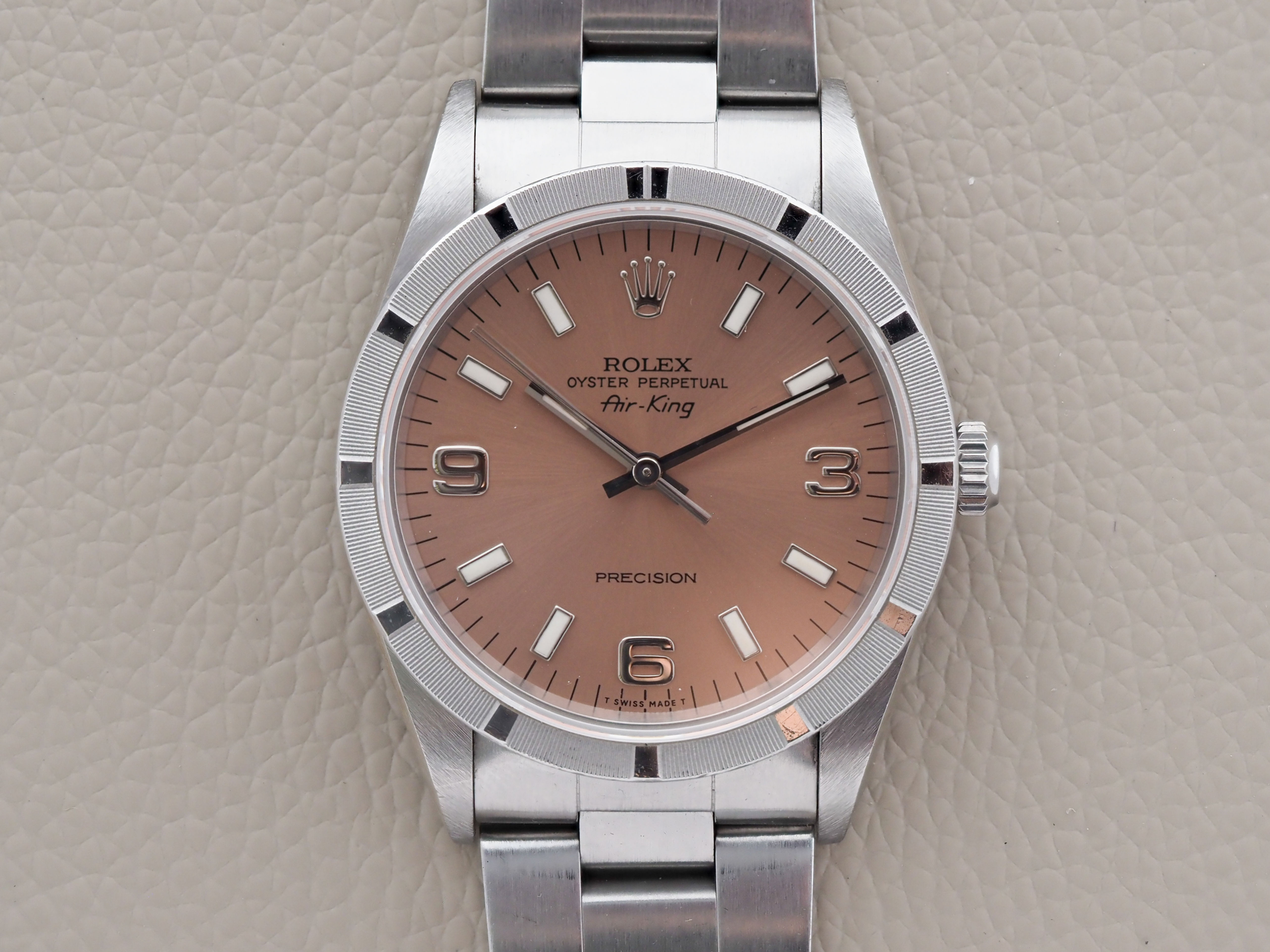 Rolex Air-King 14010 34mm Engine Turned Salmon Dial 1996 Unpolished