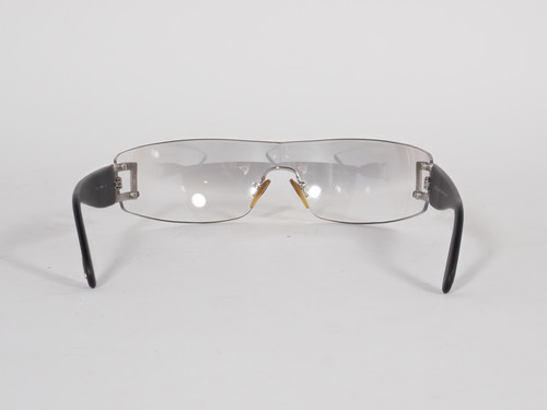 Bvlgari Rimless Shield Sunglasses Silver Black Wraparound Italy