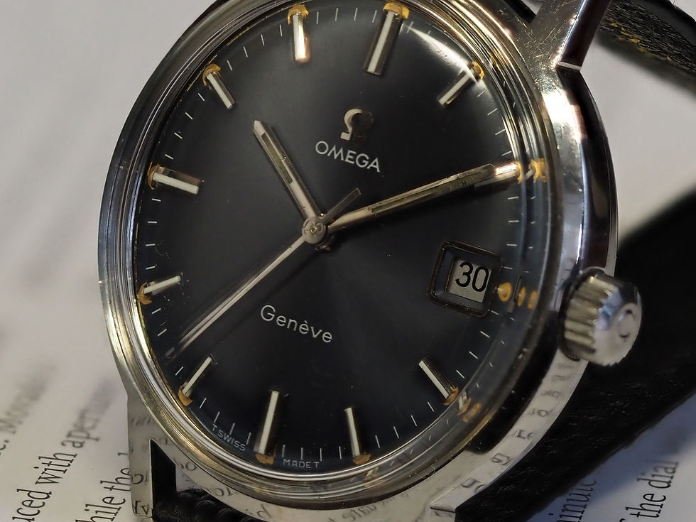 Thumbnail: Omega Genève 136.070 Blue Sunburst Dial 35mm Pumpkin Lume