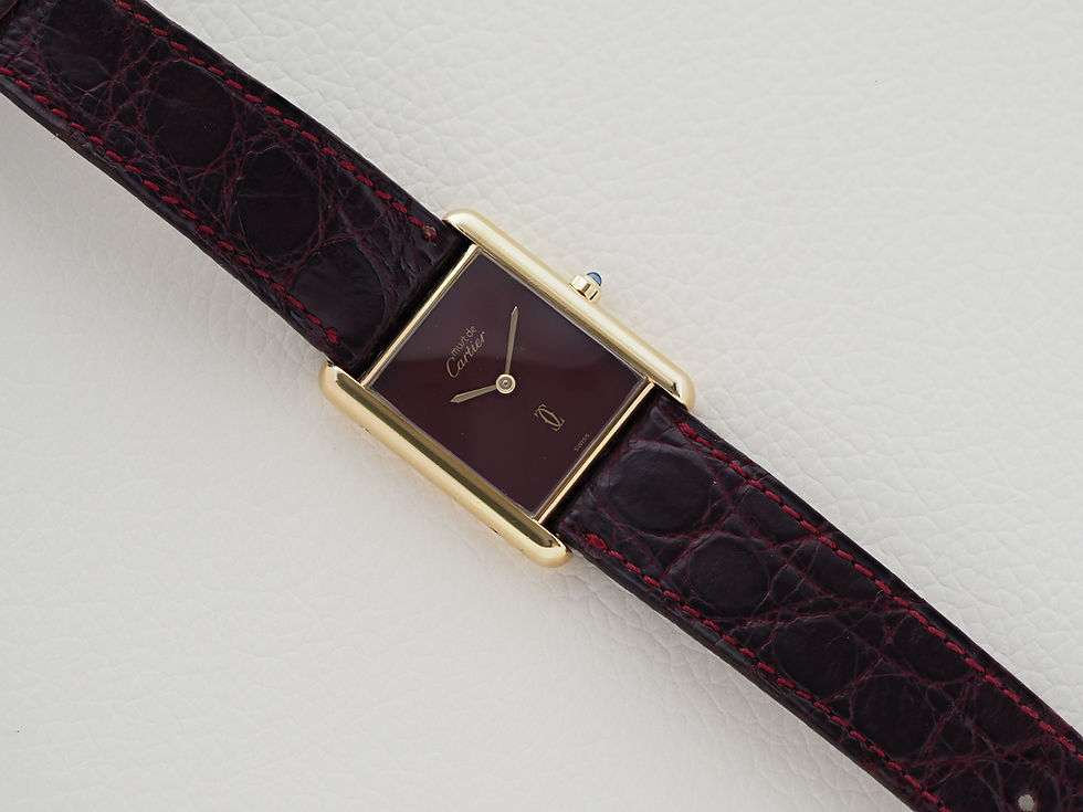 Thumbnail: Must de Cartier Tank Vermeil Quartz Burgundy Dial Serviced