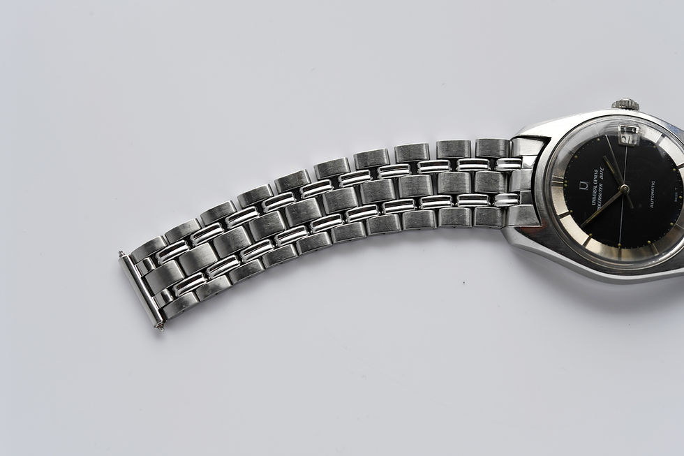 Miniature : Bracelet Universal Geneve Polerouter Date cadran noir GF 1967 révisé