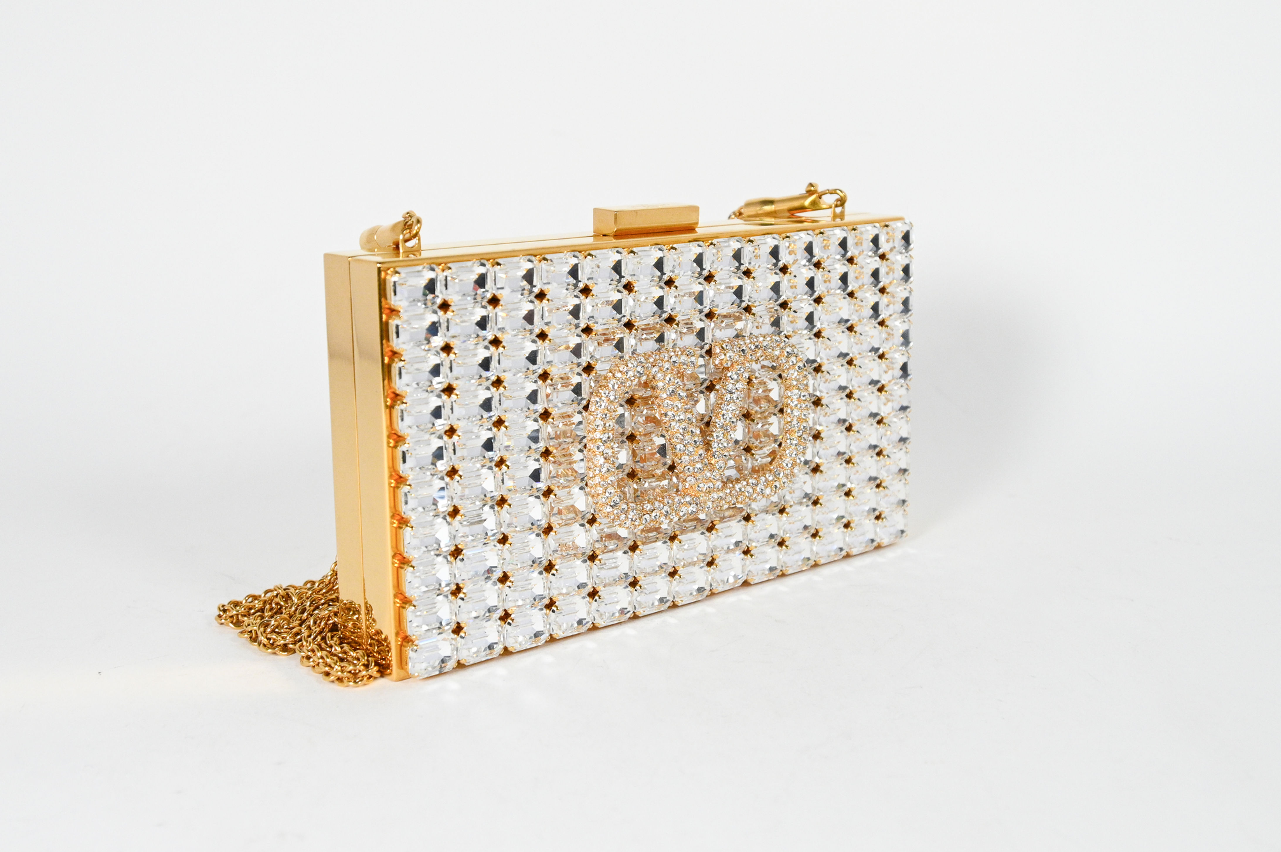 Rare Valentino Garavani Gold Crystal V-Logo Clutch