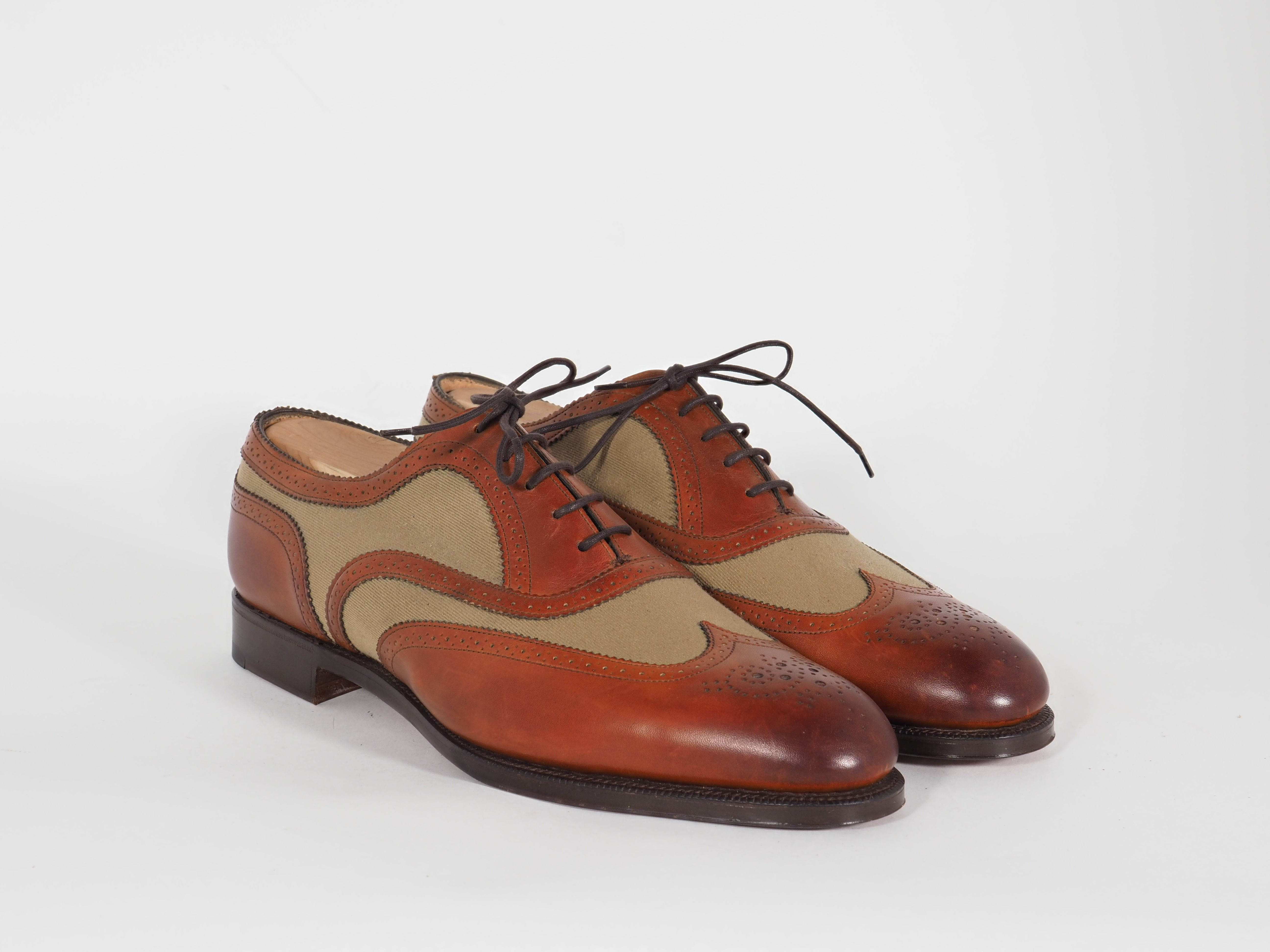 Edward Green Two Tone Wingtip Oxford Dress Shoes Brown Leather Custom Made 10.5