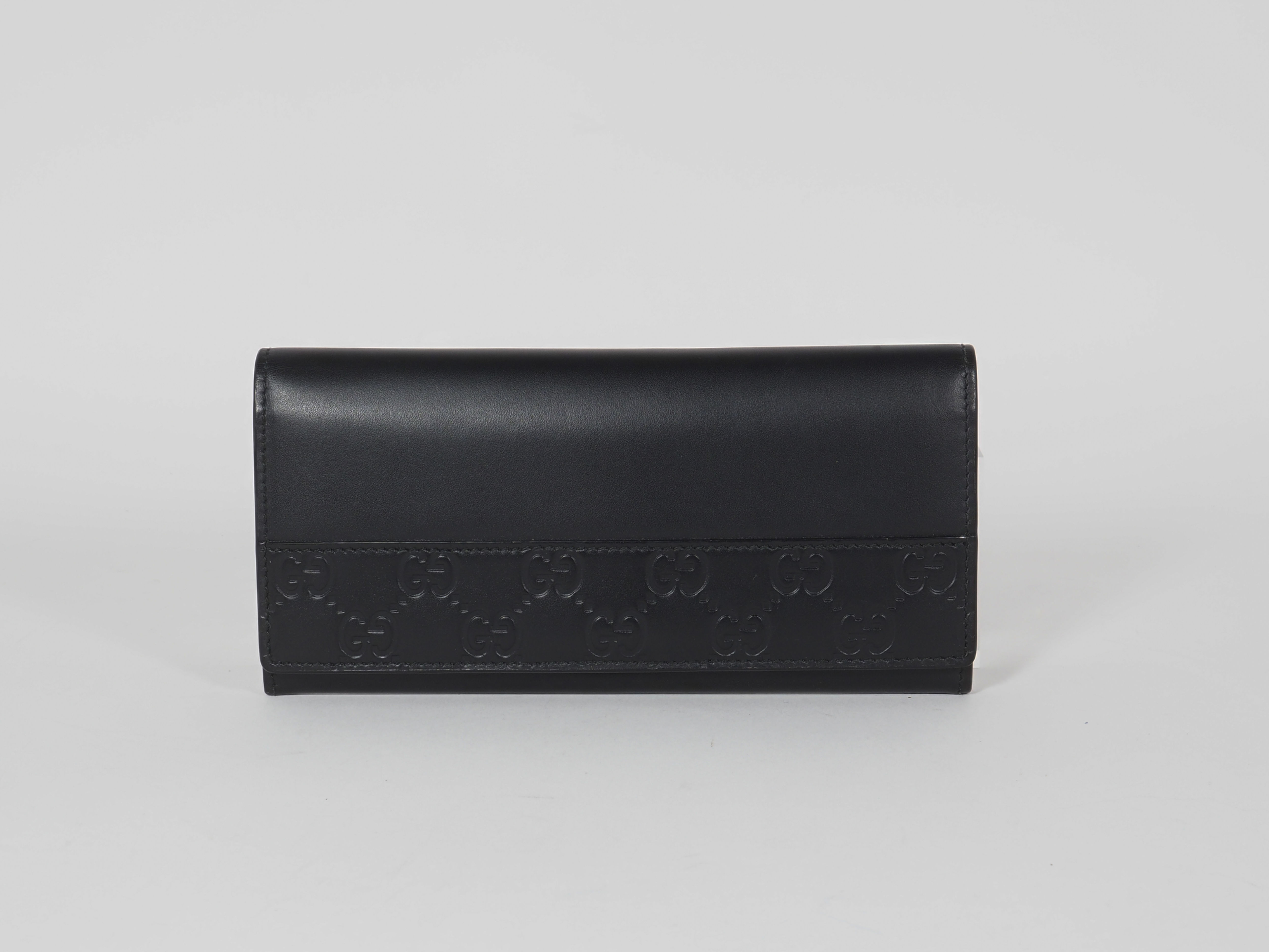 Gucci Black Guccissima Leather Long Wallet Snap Closure Italy