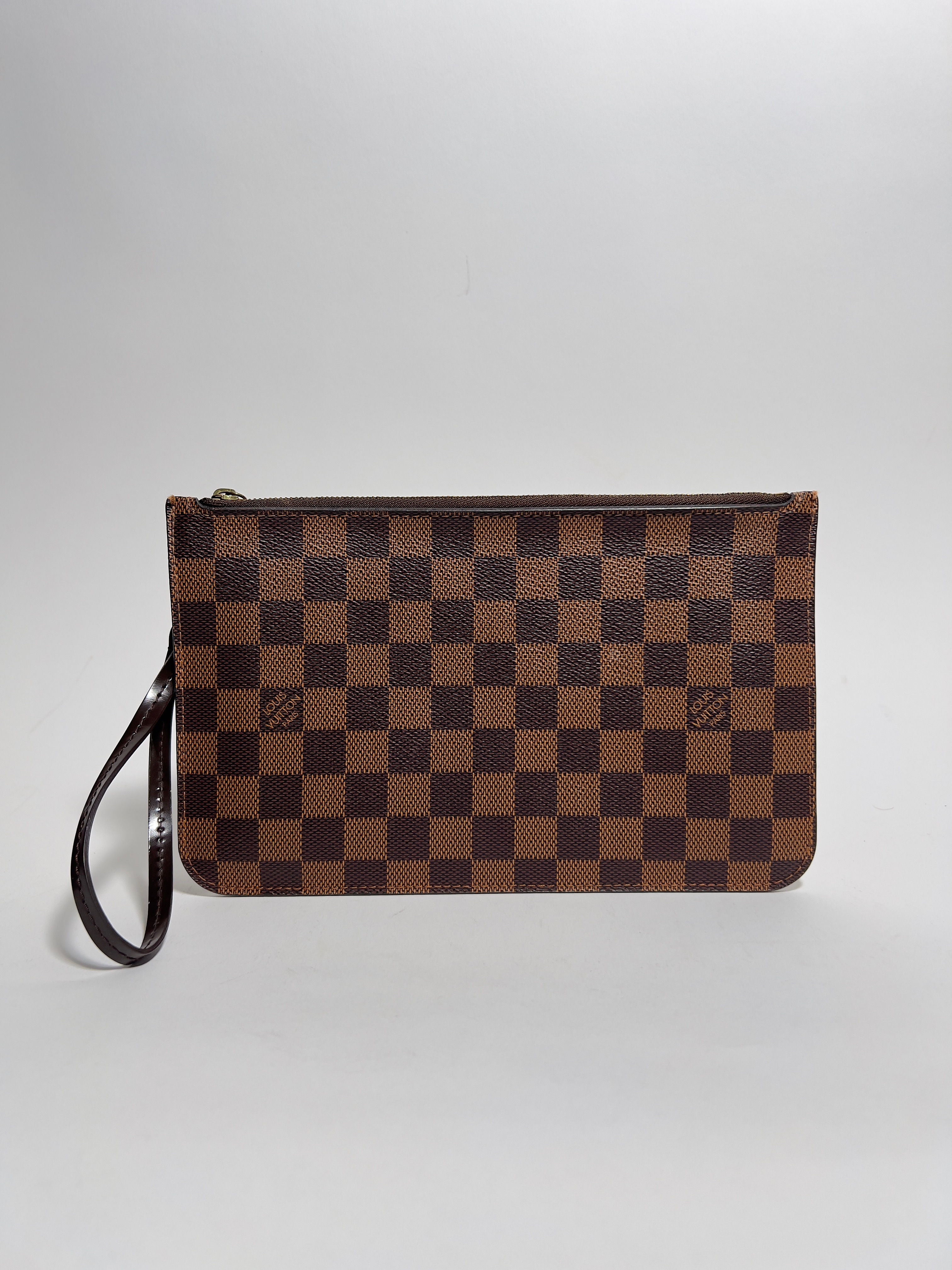 Louis Vuitton Neverfull Pochette Pouch Damier Ebene Cherry Interior