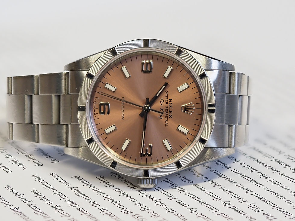 Miniature : Rolex Air-King 14010 34mm Engine Turned Salmon Dial 1996 Unpolished