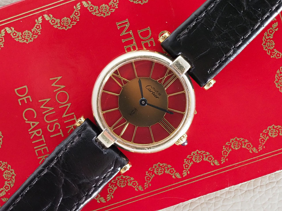 Miniature : Must de Cartier Vendôme 24mm Burgundy Gold Roman Dial /w Papers